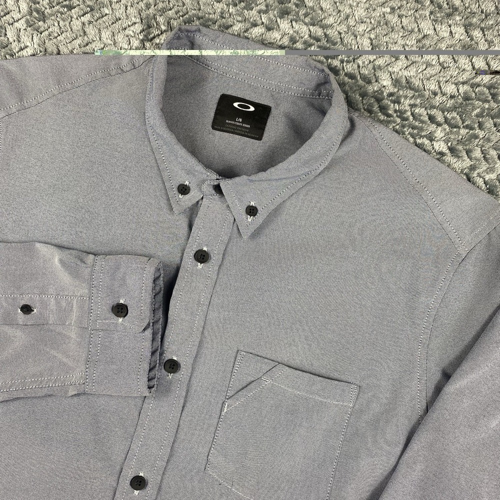 Oakley Shirt Mens Large Gray Slim Fit Button Down Long Sleeve Polyester Tech